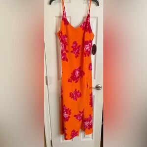 Orange Dress with Pink Floral Design